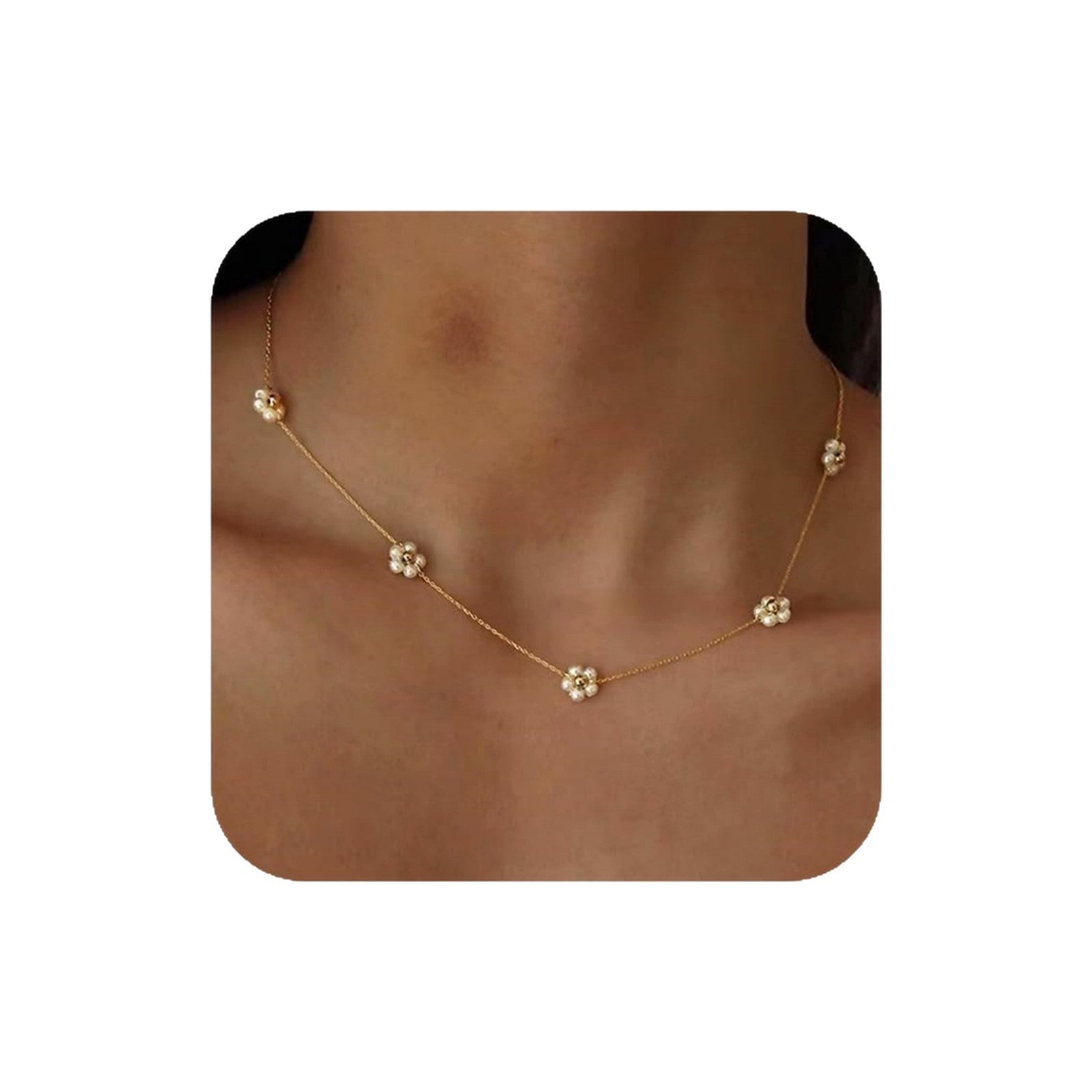 Pearl Flower Collarbone Chain Set