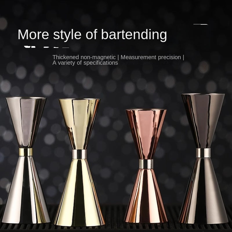 Stainless Steel Measuring Jigger with Scale, Dual-Head Cocktail Measure, Gold Ring Design, Hourglass Shape, Ounce Cup