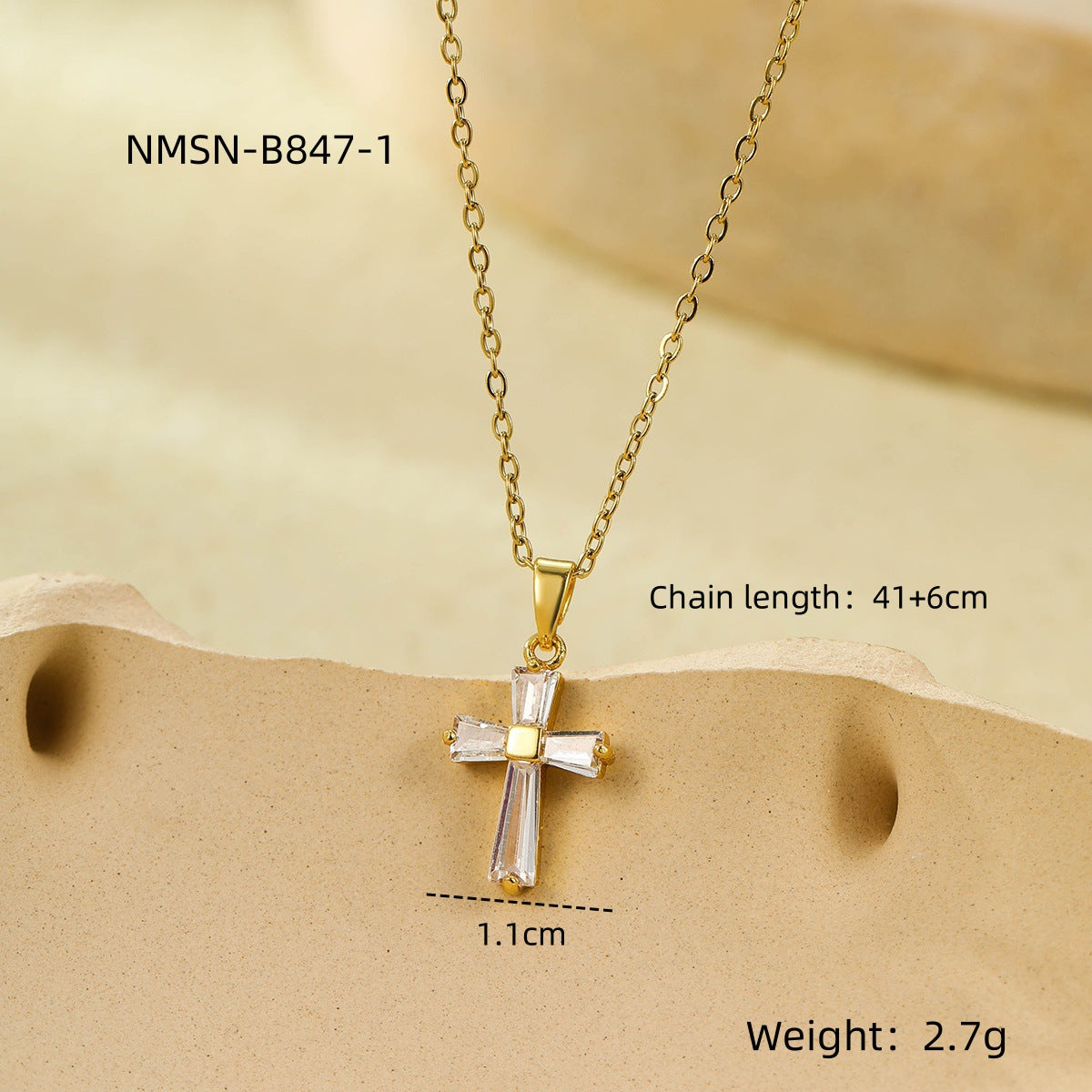 18K Gold Cross Zircon Necklace