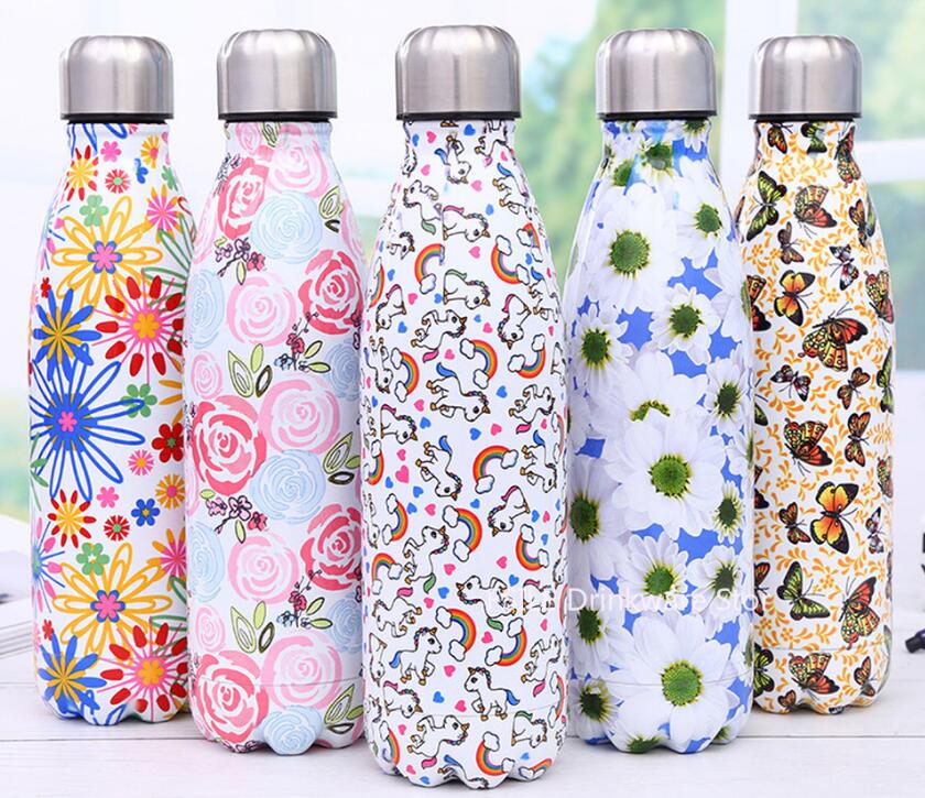 Stainless Steel Thermos Vacuum Flask Bottle 500ml Coffee Milk Cup Lovers Gradient Color Outdoor Travel Sport Hot Water Bottles
