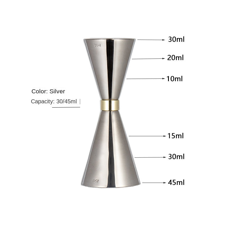 Stainless Steel Measuring Jigger with Scale, Dual-Head Cocktail Measure, Gold Ring Design, Hourglass Shape, Ounce Cup
