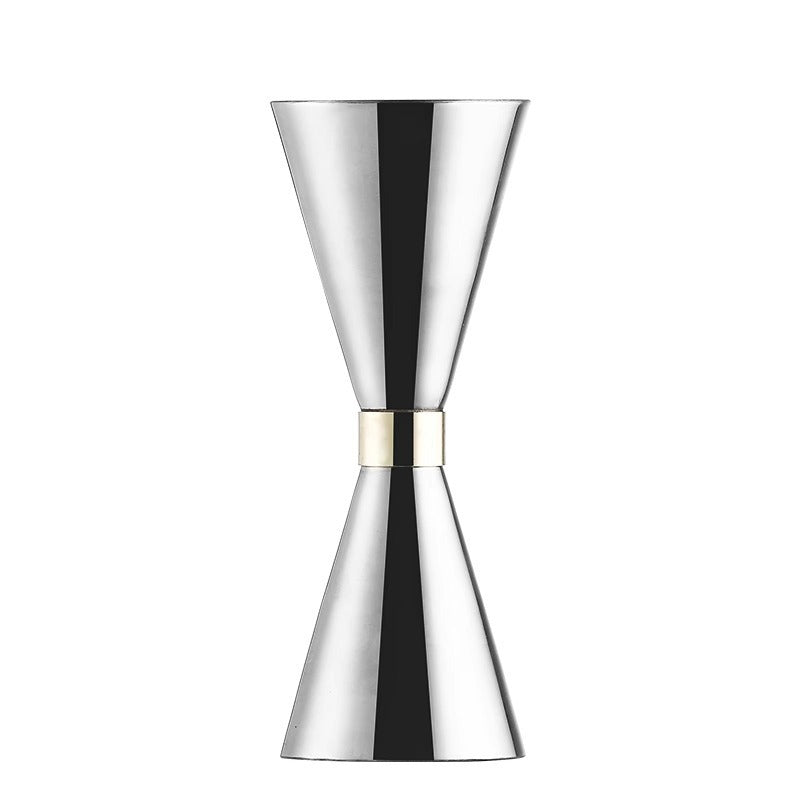 Stainless Steel Measuring Jigger with Scale, Dual-Head Cocktail Measure, Gold Ring Design, Hourglass Shape, Ounce Cup