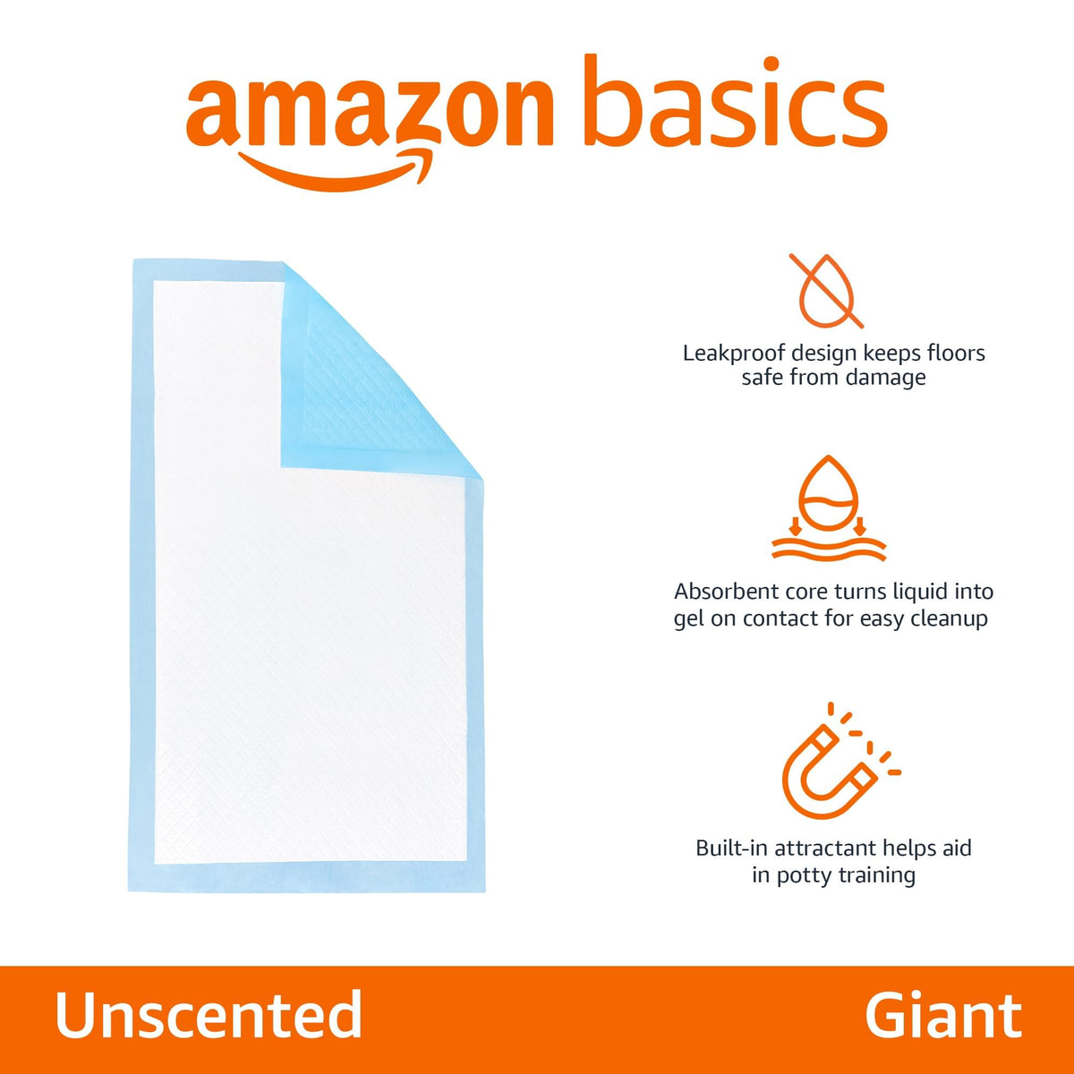 Amazon Basics Dog and Puppy Training Pads, Leakproof, 5-Layer Design with Quick-Dry Surface, Regular, Pack of 50, Blue