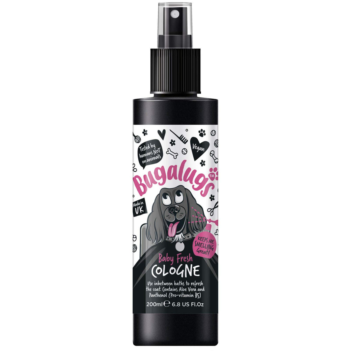 Bugalugs Dog Perfume Spray with Aloe Vera & Baby Powder Cologne great Pet Odour Eliminator Deodorant Spray for Smelly Dogs can use as Dry Shampoo
