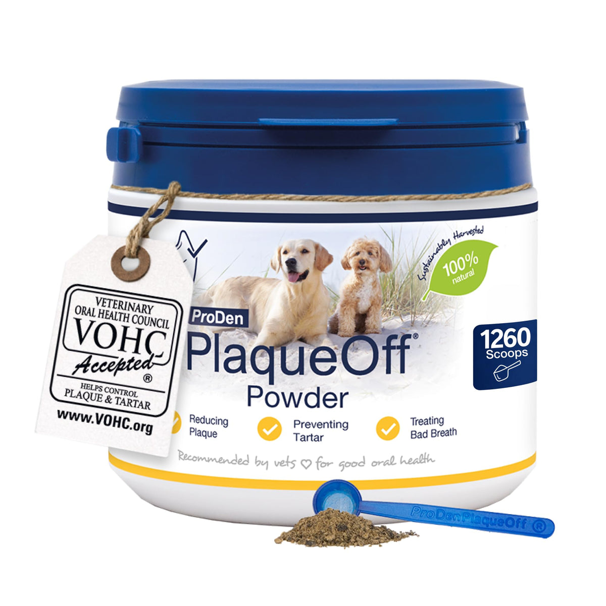 ProDen PlaqueOff 60g Dental Powder for Dogs - 100% Organic 6-Month Supply