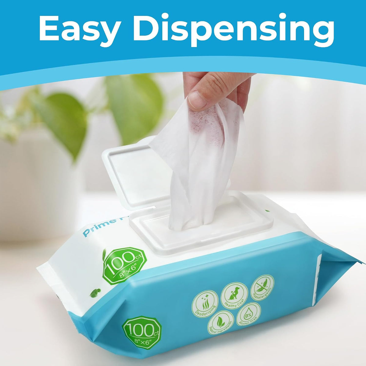 PrimePets Dog Wipes — 3 x 100ct, Unscented & Gentle Formula