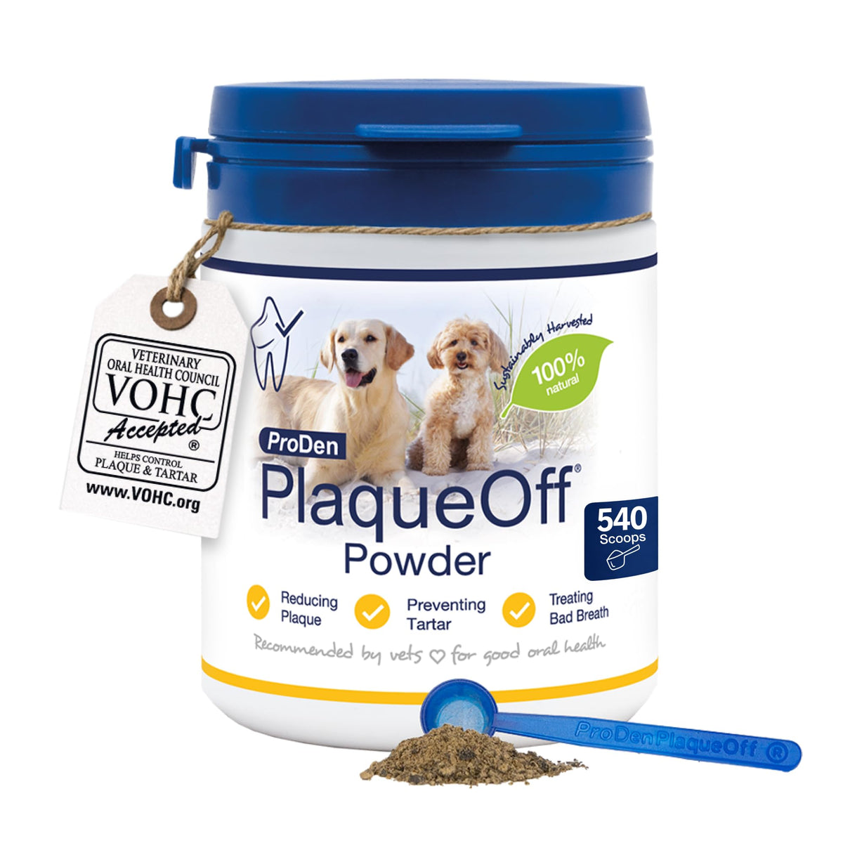 ProDen PlaqueOff 60g Dental Powder for Dogs - 100% Organic 6-Month Supply