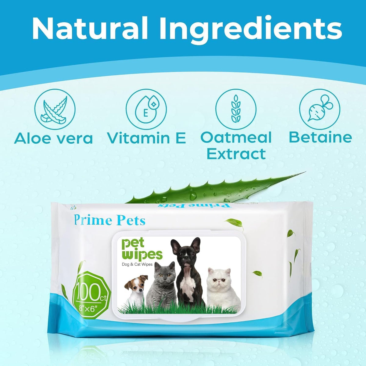 PrimePets Dog Wipes — 3 x 100ct, Unscented & Gentle Formula
