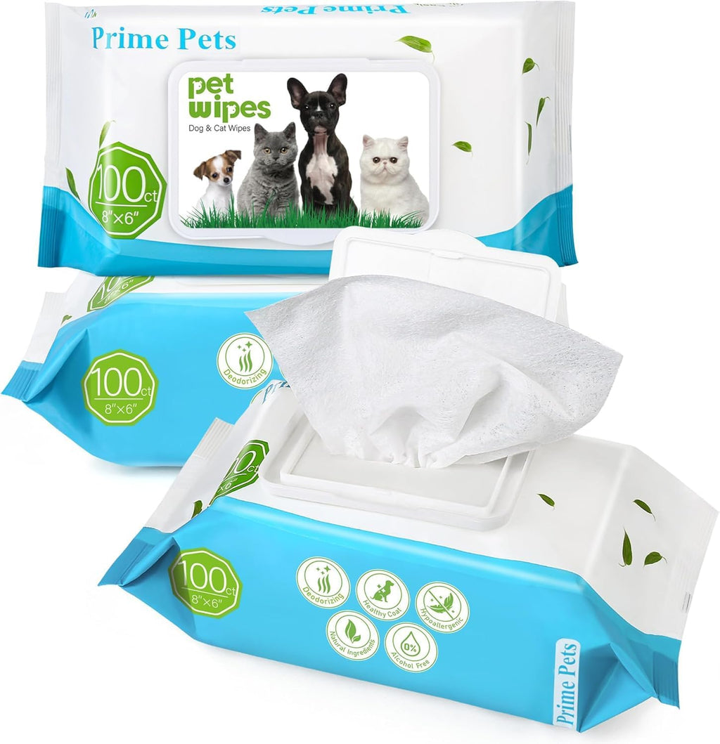 PrimePets Dog Wipes — 3 x 100ct, Unscented & Gentle Formula
