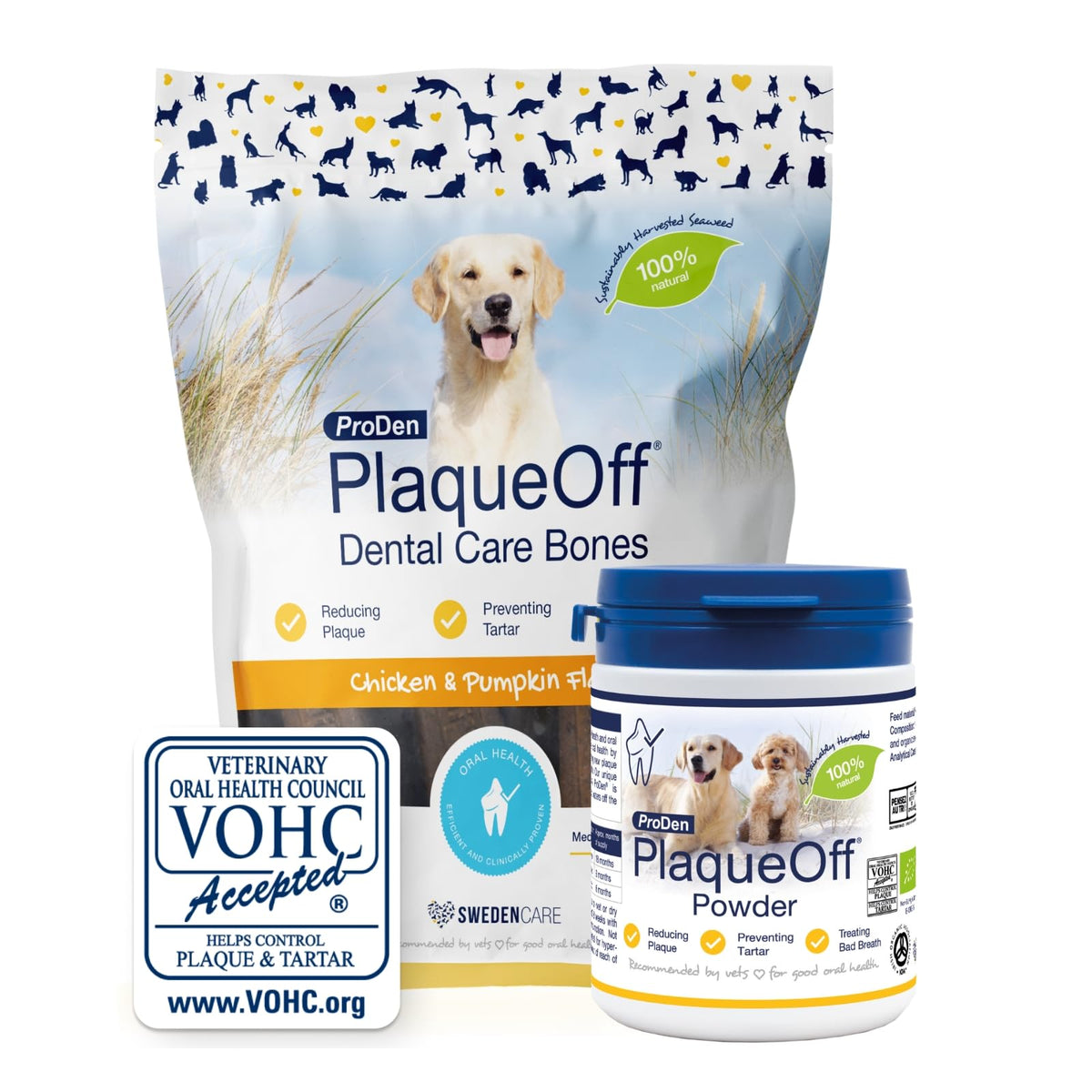 ProDen PlaqueOff 60g Dental Powder for Dogs - 100% Organic 6-Month Supply