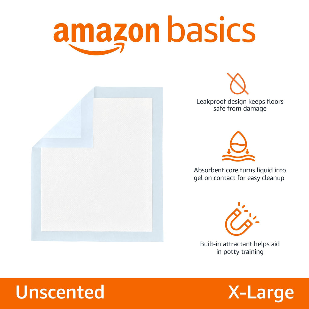 Amazon Basics Dog and Puppy Training Pads, Leakproof, 5-Layer Design with Quick-Dry Surface, Regular, Pack of 50, Blue