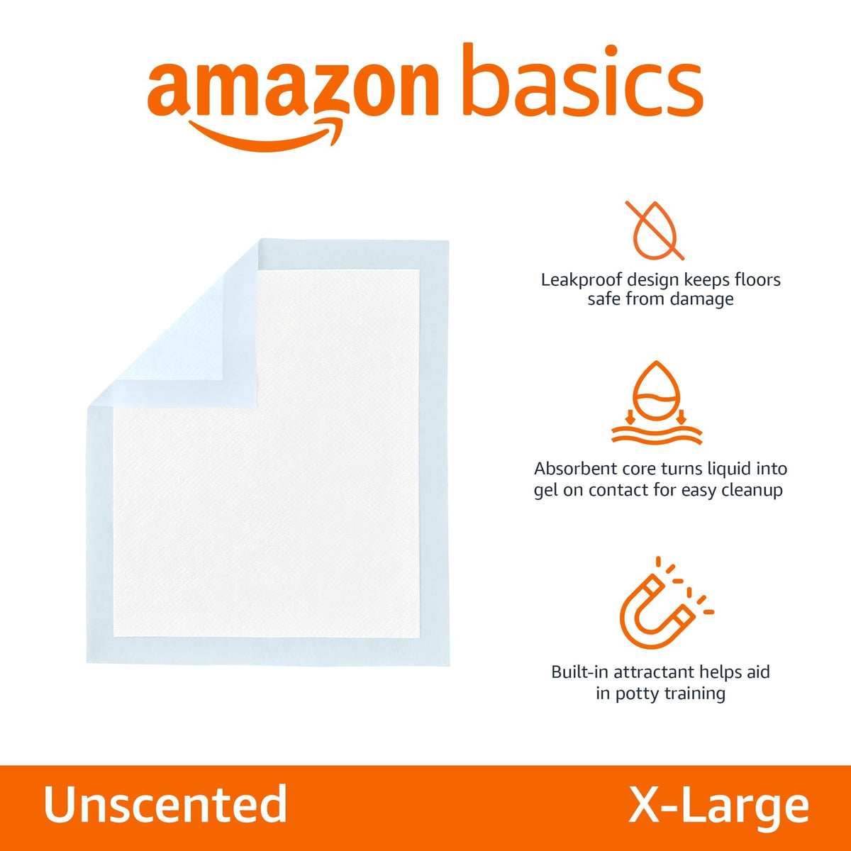 Amazon Basics Dog and Puppy Training Pads, Leakproof, 5-Layer Design with Quick-Dry Surface, Regular, Pack of 50, Blue