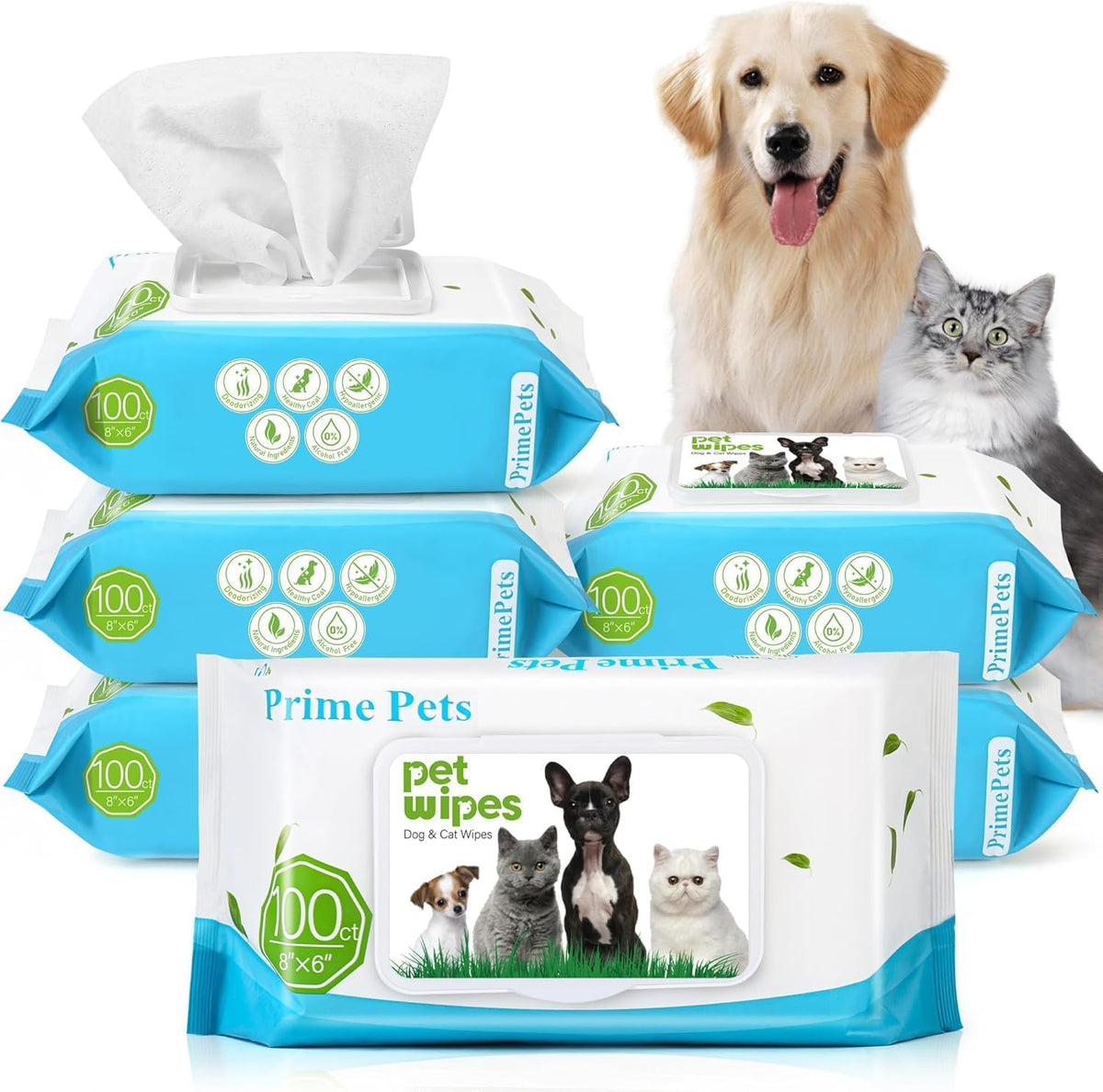PrimePets Dog Wipes — 3 x 100ct, Unscented & Gentle Formula