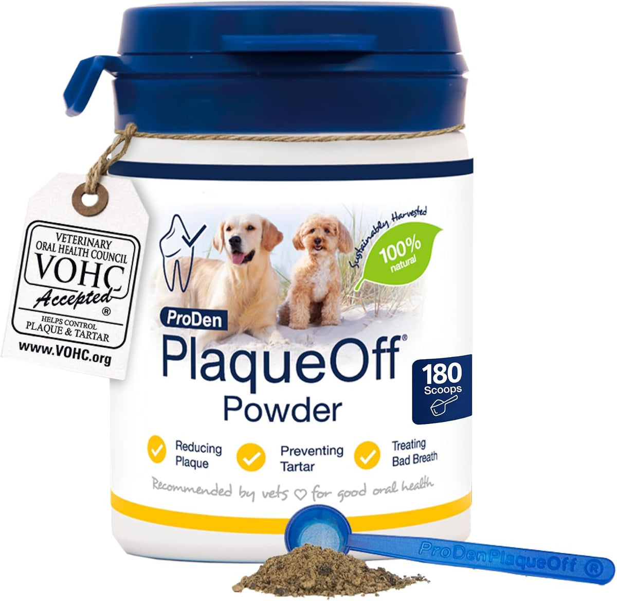 ProDen PlaqueOff 60g Dental Powder for Dogs - 100% Organic 6-Month Supply