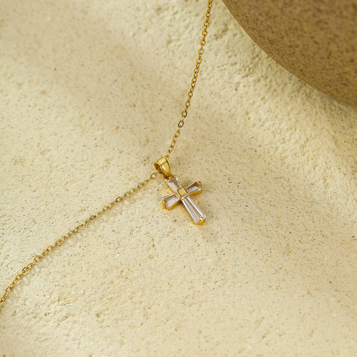 18K Gold Cross Zircon Necklace