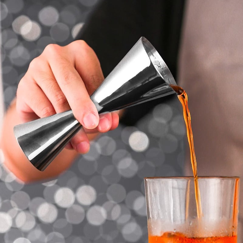 Stainless Steel Measuring Jigger with Scale, Dual-Head Cocktail Measure, Gold Ring Design, Hourglass Shape, Ounce Cup