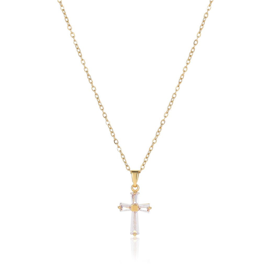 18K Gold Cross Zircon Necklace