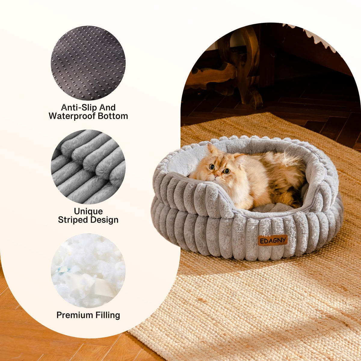 EDAGNY Calming Donut Cat Bed — Anti-Anxiety, Indoor Cats & Puppies