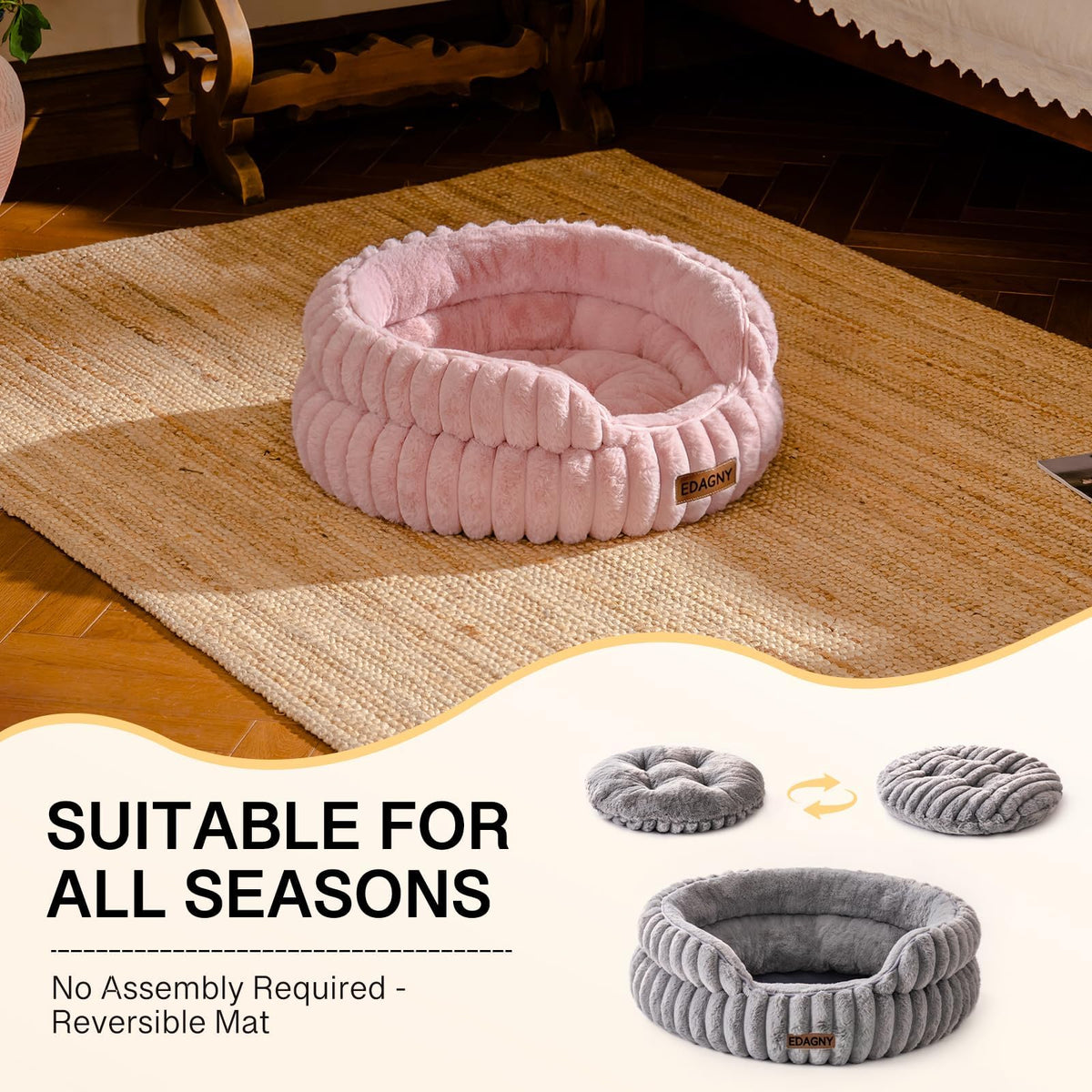 EDAGNY Calming Donut Cat Bed — Anti-Anxiety, Indoor Cats & Puppies