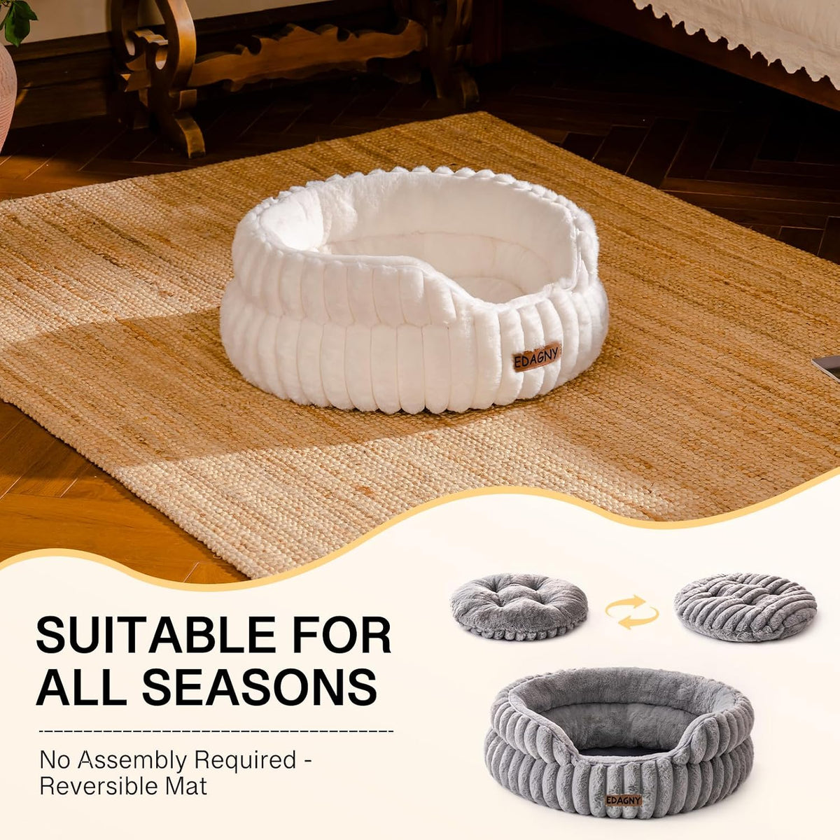 EDAGNY Calming Donut Cat Bed — Anti-Anxiety, Indoor Cats & Puppies