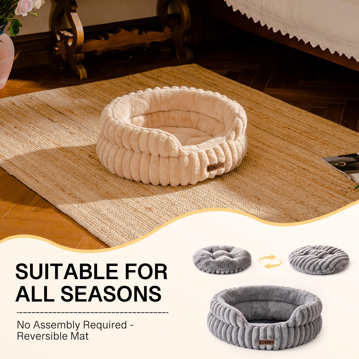 EDAGNY Calming Donut Cat Bed — Anti-Anxiety, Indoor Cats & Puppies