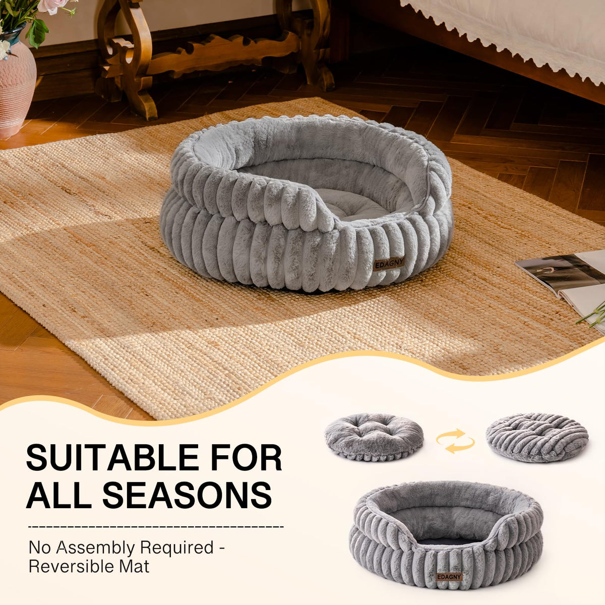 EDAGNY Calming Donut Cat Bed — Anti-Anxiety, Indoor Cats & Puppies