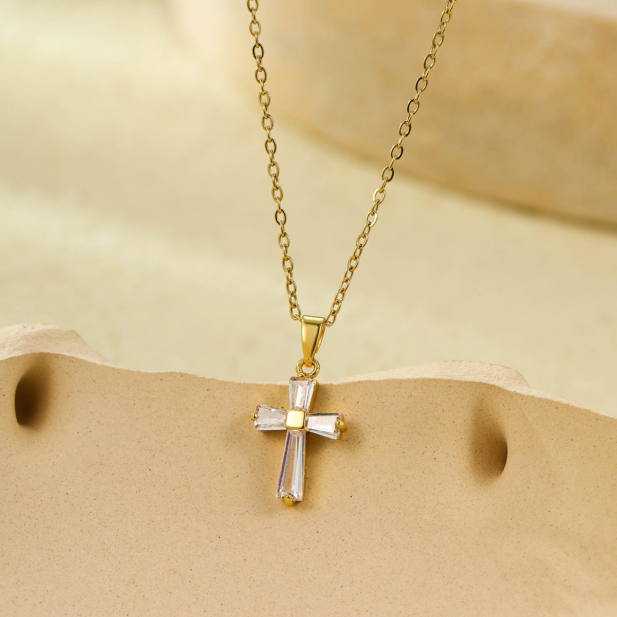 18K Gold Cross Zircon Necklace