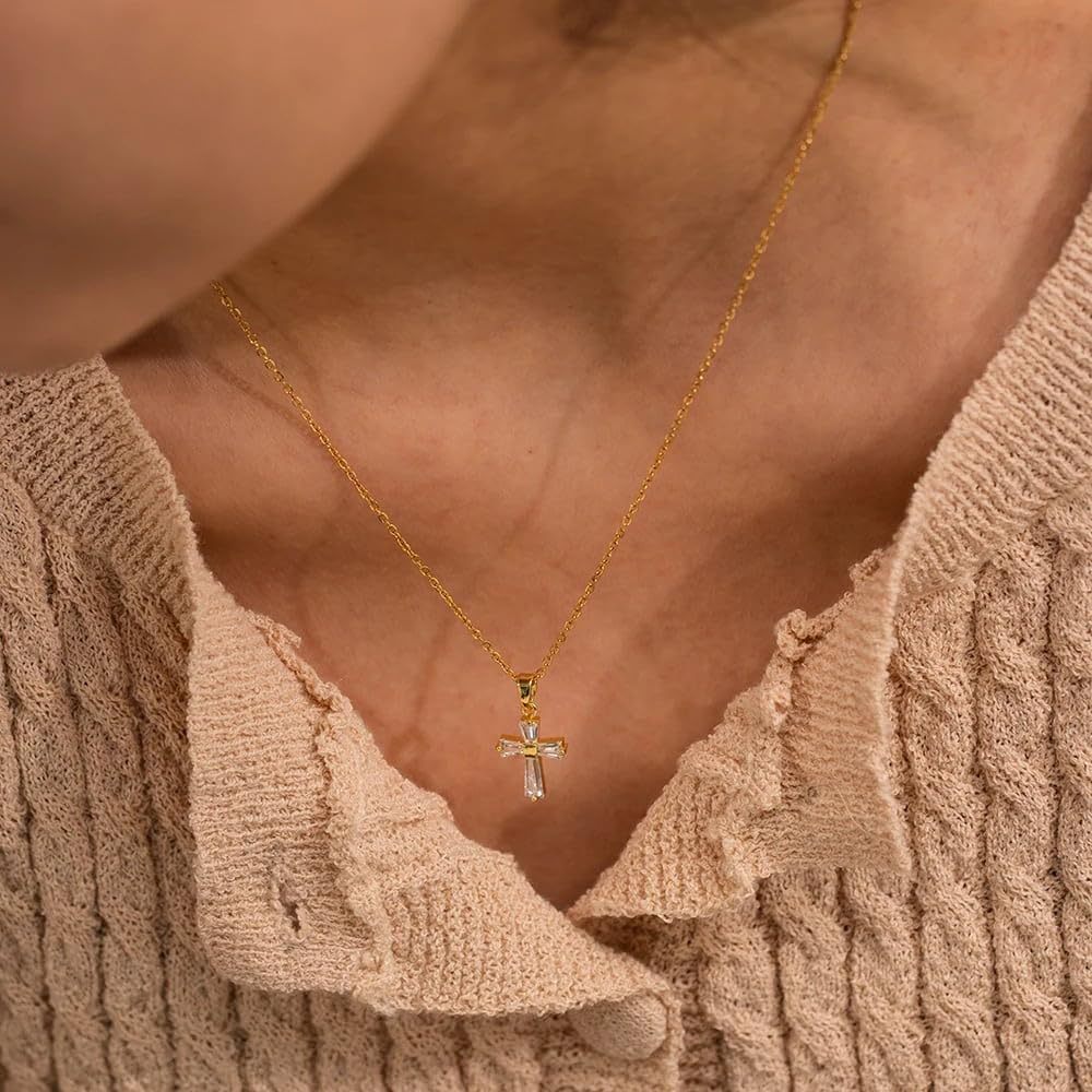 18K Gold Cross Zircon Necklace
