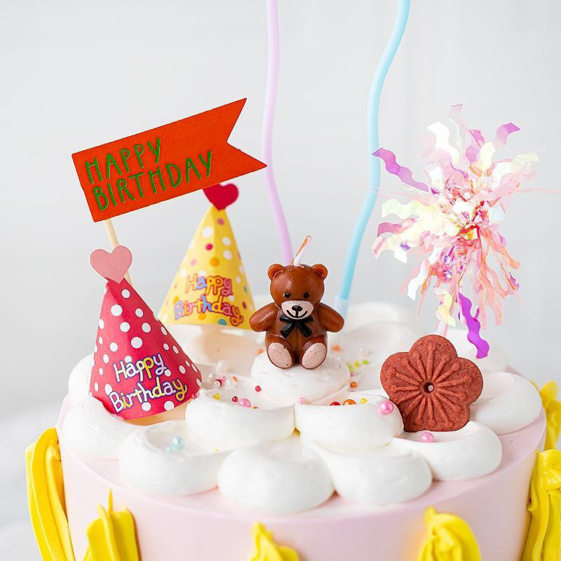 Cake Decoration Mini Birthday Hat Plug-In Set Cute Love Bear Birthday Baking Card Decoration