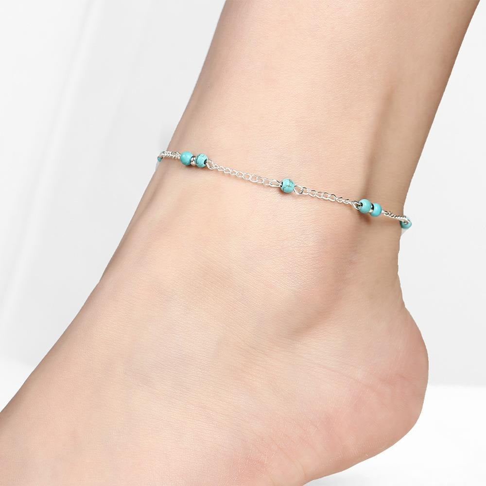 Turquoise Beaded Ankle Chain