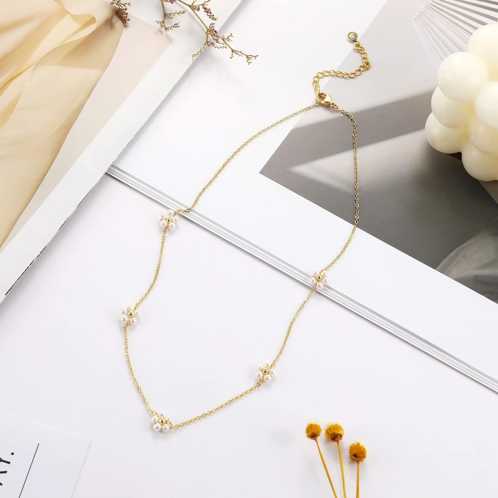Pearl Flower Collarbone Chain Set