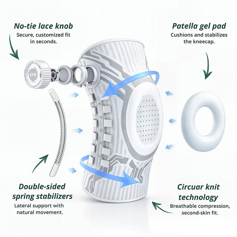 Adjustable Smart-Knob Knee Brace — Patella Gel Pad, Side Stabilizers, Compression Support for Pain Relief & Recovery