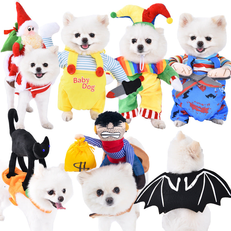 Pet clothes are funny take a knife transform into a pet dog Halloween pet
